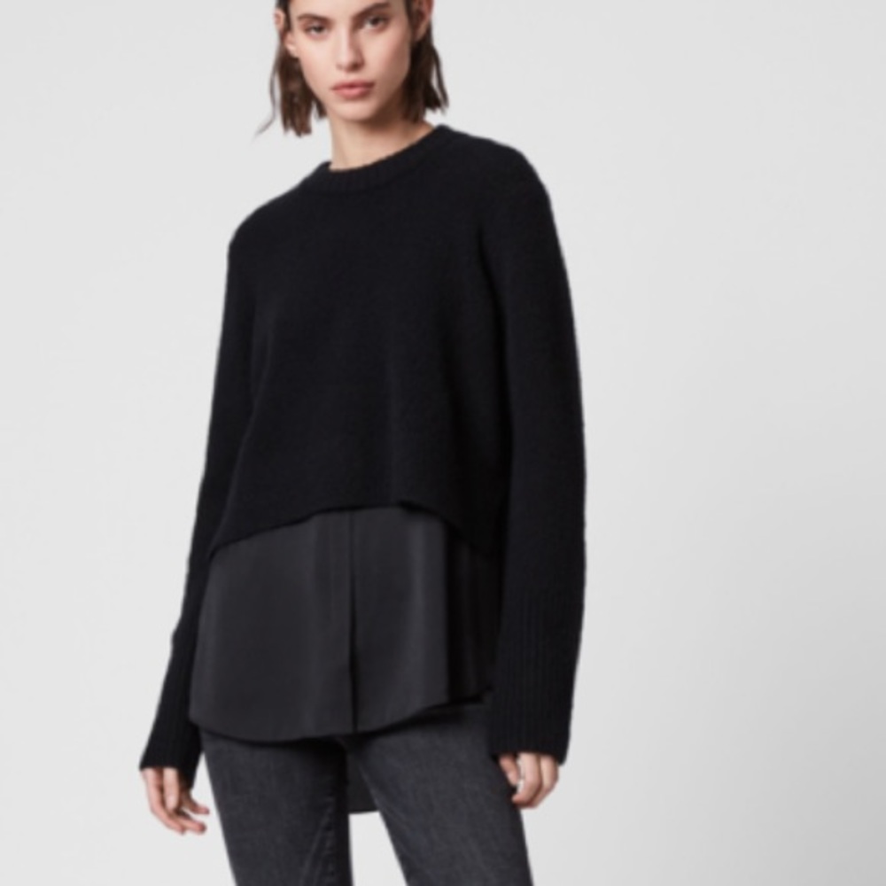 ALL SAINTS * black tierny button down sweater top *